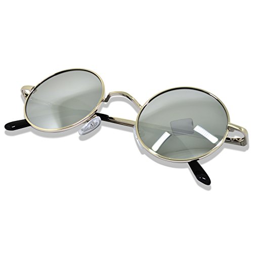 WHCREAT Retro Unisex Redondas Polarizado Gafas de sol Protección de UV 400 marco mural bisagra de primavera para mujeres hombres - Plateado Marco Plateado Lente