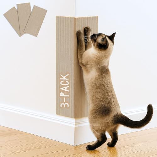 Cat Scratch Mat (3 Pack) 23.6 x 11.8 Cat Wall Corner Scratcher Versatile Self-Adhesive Replacement Easy Use for Cat Trees Wall Furniture Scratching Posts and Couch Protection (Beige)