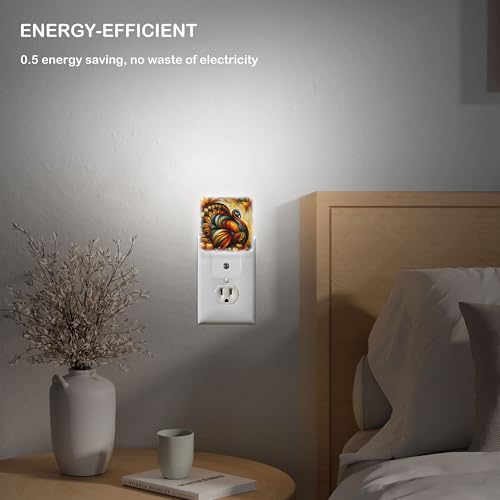 Image of LED Night Light Lamp with Smart Sensor Dusk to Dawn Sensor,Thanksgiving Turkey Abstract Fall Colors Night Light Daylight White,0.5W Plug-into Wall for Adults,Bedroom,Bathroom,Hallway,Kitchen