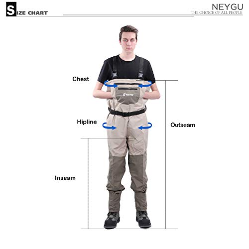 NEYGU Breathable & Waterproof Wader Attached 4MM Neoprene Stockingfoot,fit for Fishing, Hunting, Camping Quick-Dry Chest Wader Protect User from Cold,Tan 3XL