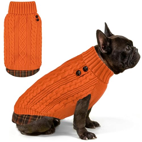 Image of KYEESE Dog Sweater for Small Medium Dogs Turtleneck Thick Knit Pullover | Stretchy Fit, Lightweight & Warm, Cozy Knit Comfort, Classic Plaid Design, Gentle on Sensitive Skin, Winter Daily Wear