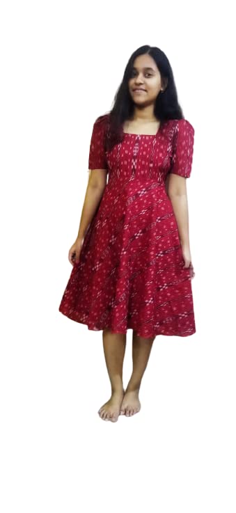 GHL – GUENDICHA HAAT LLPSambalpuri Certified Handloom Girl's Pure Cotton Frock, Red, L