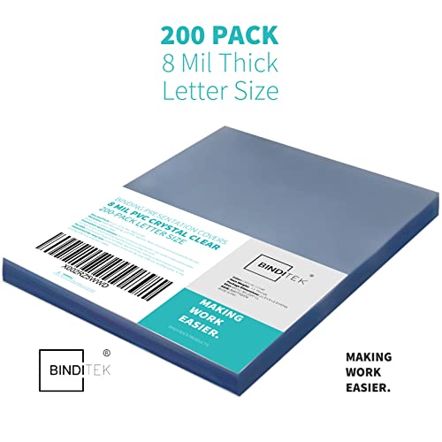 Image of Binditek 8 Mil PVC Binding Covers, 8.5 x 11 Inches, Clear, 200 Pack | Plastic Binding Covers, 8.5 inch x 11 inch Letter Size, Clear, Square Corners, Unpunched, Ideal for Business Reports and Proposals