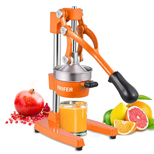 Frifer Manual Citrus Juicer Hand PressCommercial Orange Lemon Juicer Squeezer Heavy Duty Cast Iron Fuselage and BaseStainless Steel Funnel&filter screenDurable and Easy to CleanOrange