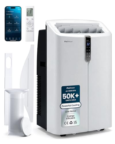 Pro Breeze OmniCool - Ultra Quiet 12000 BTU Portable 4-in-1 Air Conditioner with Smart Home WiFi App & Voice Control Dehumidifier Fan 24H Timer & Window Kit - Efficient AC Unit for Home & Office