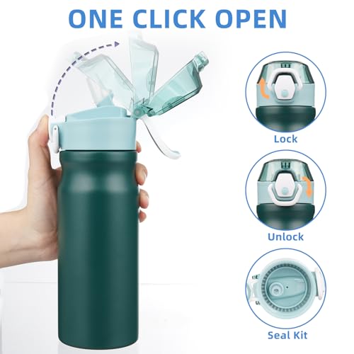 Image of BJPKPK 18 oz Water Bottle with Straw & Handle, Insulated Stainless Flask | Leak Proof Locking Lid, Thermal, Double Wall Vacuum, Keeps Hot /Cold, BPA Free, Dishwasher Safe, Travel & Sports, Army Green