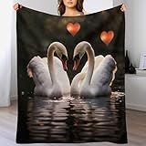 LLXXHH Schwan Decke, Flannel Tagesdecke Couchdecke Sesseldecke Wohndecke Vier Jahreszeiten Kuscheldecke Sofadecke 130×150cm