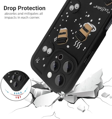 Image of SHINESTAR Back Cover for iPhone 16 Pro - 3D Cartoon Coffee & Eyes Design | Soft Silicone Shockproof Case with Full Camera Protection | Cute & Playful Phone Cover - Black