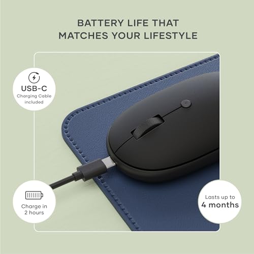 Image of Satechi OntheGo Bluetooth Mouse with USB C Rechargeable Battery, Connect up 3 Devices, Compact and Portable Wireless Mouse for Laptop, Computer, Tablet - Black