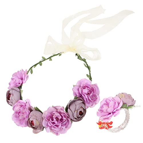 CANIGHT 1juego Coroa Floral Para Novia y Pulsera De Flores Accesorios De Boda Elegantes y Ligeros Para Fiestas y Fotografía Tocado De Flores Para Compromisos y Eventos Especiales