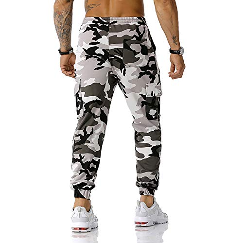 Grajtcin Men's Sweat Camo Cargo Joggers Pants Athletic Training Pants Casual Trousers For Men Drawstring Polyester Exercise Pants With Elastic Waist Grey M #TOP2