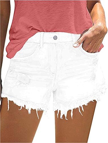 MODARANI Boyfriend Cut Off Cute Denim Shorts Womens Distressed Jean Short Casual Frayed Shorts White XXL