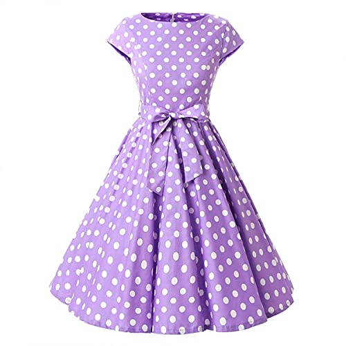 Women's Vintage Tea Dress with Belt 1950's Audrey Hepburn Swing Prom Dress 50's 60's Retro Cap Sleeve Cocktail Party Dress