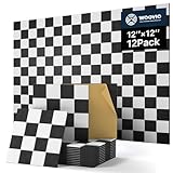Woovio Akustikpaneele Selbstklebend 12 Stück, Polyester Schallabsorber 30x30x0.9cm, Wand Schalldämmung für Studio Büro Gaming Deko, Schallschutzplatten Schachbrett Schwarz-Weiß
