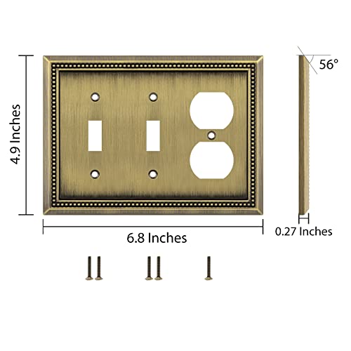 Image of Henne Bery Sunken Pearls Heavy Duty Decorative Wall Plate Switch Plate Outlet Cover (Double Toggle /Single Duplex, Antique Brass)