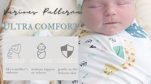 Image of Newborn Baby Swaddle and Headband Beanie Set Animal Print Receiving Blanket with a Name Card (Green and White)