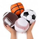 Liberty Imports 4 Pk Soft Stuffed PU Sports Balls for Kids, Toddlers - Football Baseball Basketball Soccer