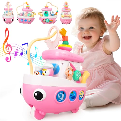 Love&Mini Toys for 1+ Year Old Girls Gifts - Baby Toys Crawling Boat with Music and Sound,9-in-1 Baby Musical Toys 18+ Months Age, First Christmas 1st Birthday Gifts for 1+ Year Old