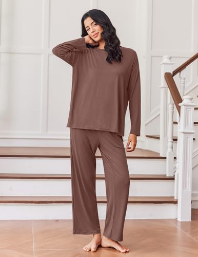 Ekouaer Lounge Sets for Women Long Sleeve Pajamas Fall Loungewear Soft Comfy Pjs Two Piece Travel Outfits Set3