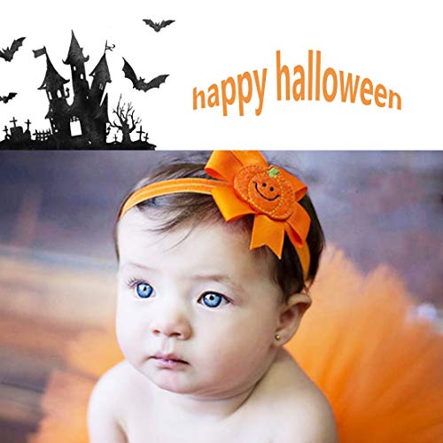 4 Pack Halloween Headband Pumpkin Bowknot Elastic Hair Fits for Baby Toddler Girls Newborn and Infant3