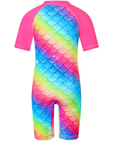 Image of TFJH E Short Sleeve Girls Swimsuits UV 50+ One Pieces Zipper 2-14Y | From beach vacations and pool parties to cruises and water parks, this colorful floral swimsuit is her summer favorite