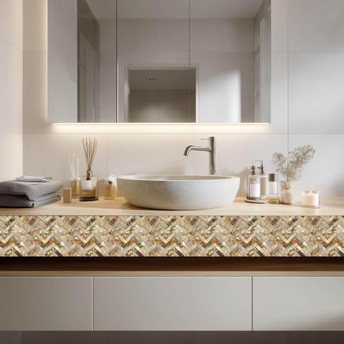 Image of Moroccan Tile Stickers | Waterproof Self Adhesive Peel & Stick Tile Decals for Kitchen Backsplash, Bathroom Wall, Floor, Furniture & Glass (6x6 Inch, Design 44)