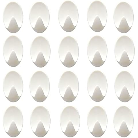 SLEJEWWLRY 20 Pcs White Plastic Hooks self Adhesive, Multi Purpose Oval Wall Hanger Hooks White Self Adhesive Hooks for Kitchen Bathroom Office Closet Cover