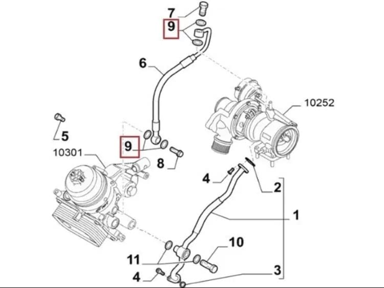 Kit Vite Forata Olio Turbina Per Fiat Multiair E T-Jet | 4 Fori | Per IHI VL36, VL37, VL38, Garrett, Mitsubishi | Con 2 Rondelle Rame