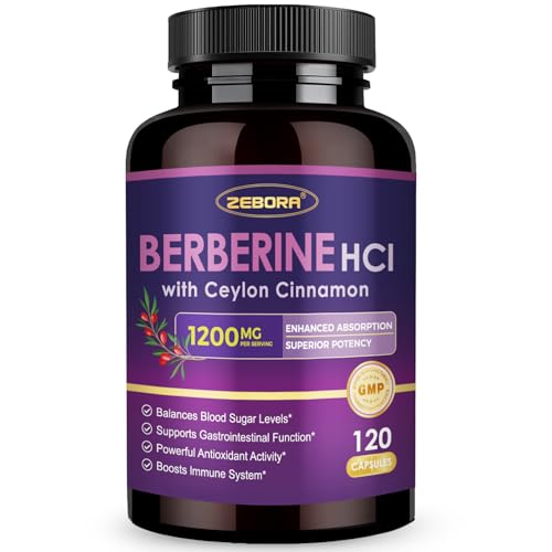 ZEBORA Premium Berberine HCL Supplement 1200 mg Berberine GLP-1 Support with Ceylon Cinnamon ALA & Capric Acid Supports Immune & Antioxidant Non-GMO 120 Capsules