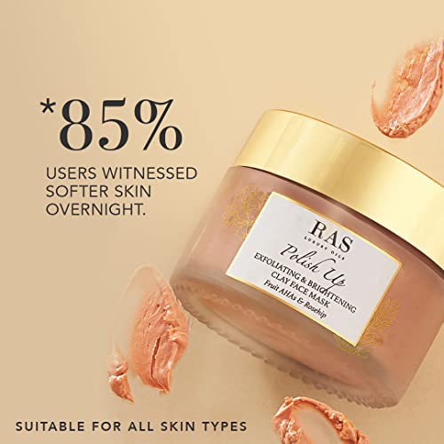 Image of RAS Luxury Oils Polish Up Exfoliating & Brightening Clay Face Mask With Fruit AHAs & Rosehip | Softens & Hydrates Skin | Helps to Reduce Fne Lines & Wrinkles | Cruelty Free & 100% Vegan, 50g