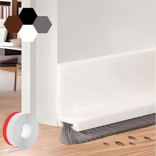 JNEKWOZ 39-inch Door Draft Stopper with Brush - Adhesive Weather Stripping Seal for Exterior/Interior Doors | Under Door Sweep Blocks Drafts Noise & Dust | Fits 1/4-1 Gaps(White)
