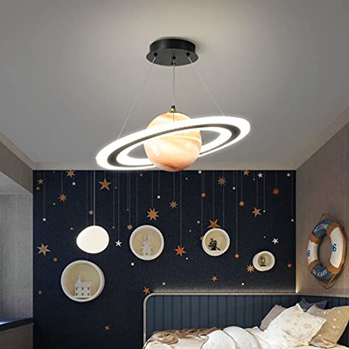 DROMEZ Moderna Lampadario Pianeta 40W LED Bambini Dimmerabile Creativa Lampadario con Paralume Vetro Camera da Letto Rotonda Ragazzi Ragazze Lampada a Sospensione, 45CM - Image 3