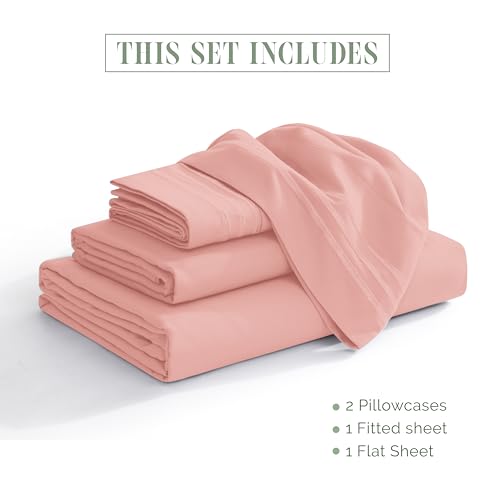 Image of Elegant Comfort Luxurious 1500 Premium Hotel Quality Microfiber Three Line Embroidered Softest 4-Piece Bed Sheet Set, Wrinkle and Fade Resistant, Twin /Twin XL, Dusty Rose
