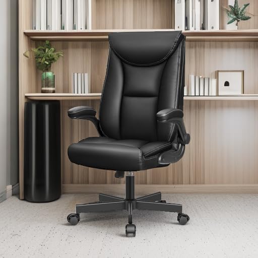 Miniatura 5 de Silla de oficina ejecutiva, silla de oficina ergonómica de cuero, sillas de escritorio de oficina en casa grandes y altas con brazos abatibles