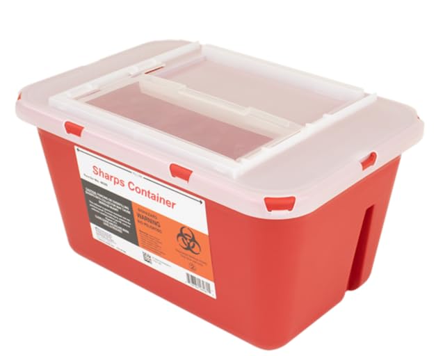 Sharps Container 1 Gallon Large Safely Biohazard Needle and Syringe Disposal Professional Wide Opening, Slide Lid, Final Lock (1)
