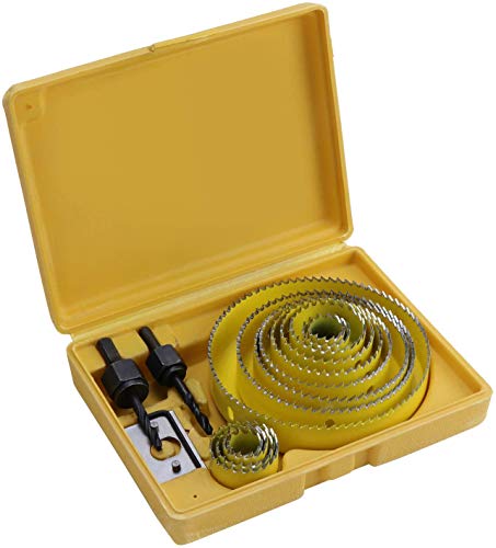 Yeelua lochsäge set, lochkreisbohrer Lochschneidwerkzeugen mit 13 Sägeblättern 19mm-152mm, 2 Dornen, 2 Bohrern, 1 Montageplatte, Ideal für das Holz, PVC-Platten, Trockenbau und Kunststoffplatten Cover