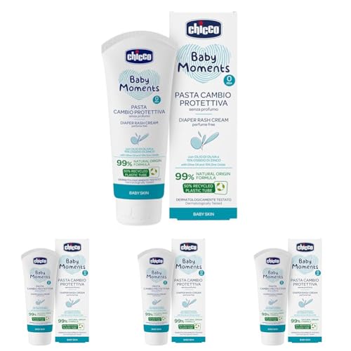 Chicco Baby Moments Pasta de Cambio Protectora, Pasta de Cambio de Pañal, Con Óxido de Zinc, Fórmula Delicada, Protege de las Irritaciones causadas por el Pañal, Sin Fragancia, 100 ml (Paquete de 4)