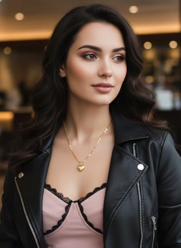 Image of Heart Pendant Necklace for Women & Girls Gold Plated Chain Necklace, Stylish Love Heart Locket Pendant Jewellery, Fashion Necklace, Anniversary Birthday Gift for Wife Girlfriend