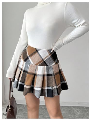 MakeMeChic Women's Plaid Print Pleated Mini Skirt A Line Business Office Short Skirts4