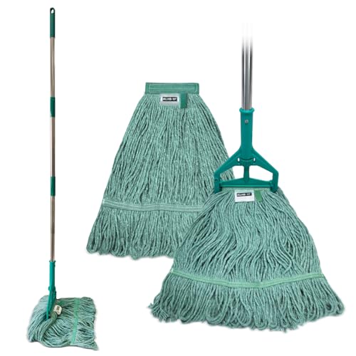 Image of Commercial Cotton Mop Heavy-Duty Industrial with 2 Replacement Heads 152 cm Handle Replacement mop Head (Green)