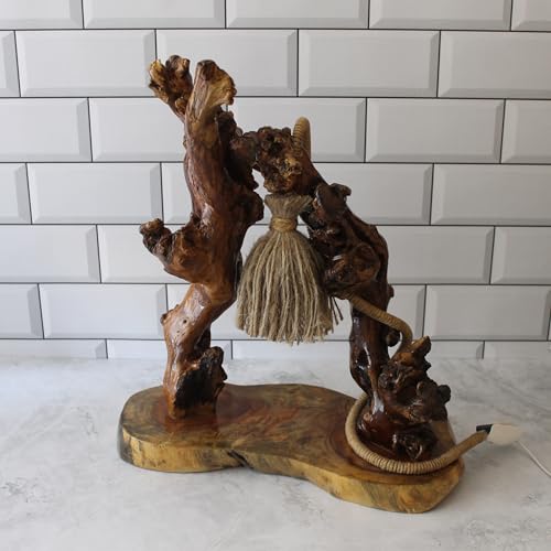 Image of Handcrafted Accent Wooden Lamp - Exquisite 46cm Artistic Light with Storage Base & LED Bulb - Perfect for Sophisticated Home & Office Spaces - Eco-Friendly & Robust Artisanal Decor Piece