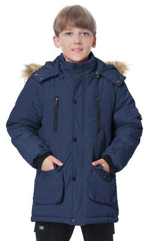 TRATENBY Boy's Warm Winter Coat Waterproof Puffer Parka Jacket with Removable Hood