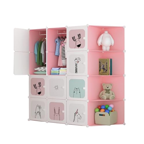 MAGIC SELECT Estantería de Módulos Infantil, Armario Modular,Ropero para Niños, Organizador Modular, Estante de Almacenamiento para Habitación, 16 Módulos, 140x105 cm, Rosa