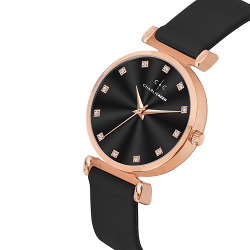 Image of CHARLIEKEEN Women's Luxury Watch, Rose Gold Case, Silicone Band, Crystal Markers