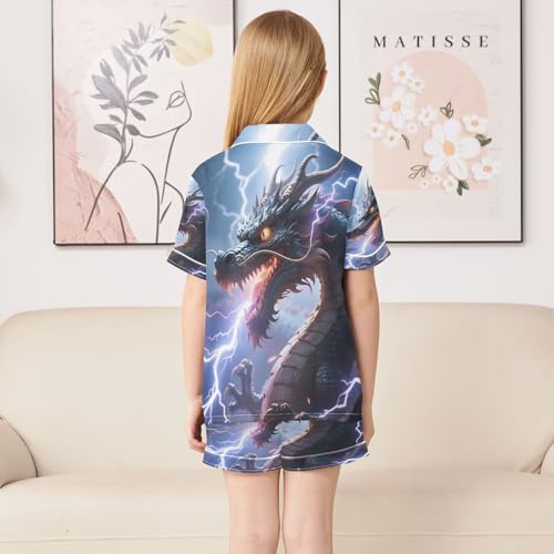 ALAZA Dragon Animal Night Satin Pajamas Set Short Sleeve Button Down Sleepwear Summer Pjs 2 Piece4