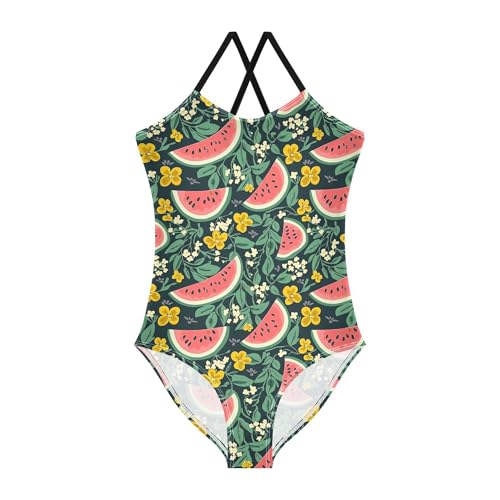 Girl's Swimsuit 1-Piecing Toddler Girl Bathing Suit Swim Suits for Girls Beach Swimwear 3T Watermelons Slices Leaves Flowers