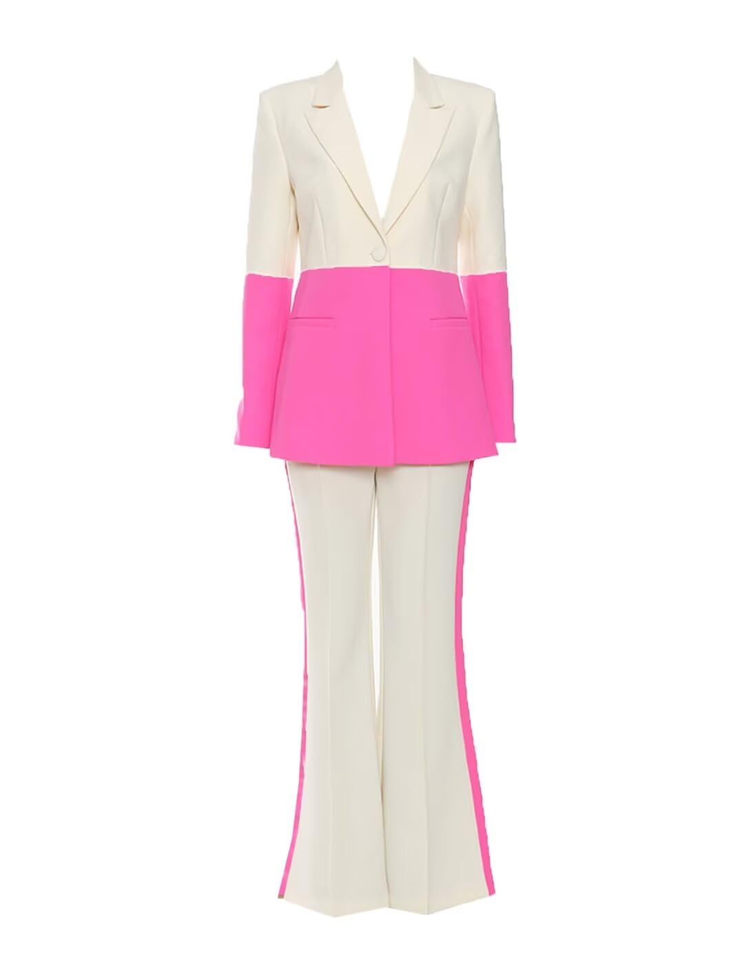 Womens Match Color Suit One Button Jacket and Wide Leg Pants 2 Piece Tuxedos Outfit
