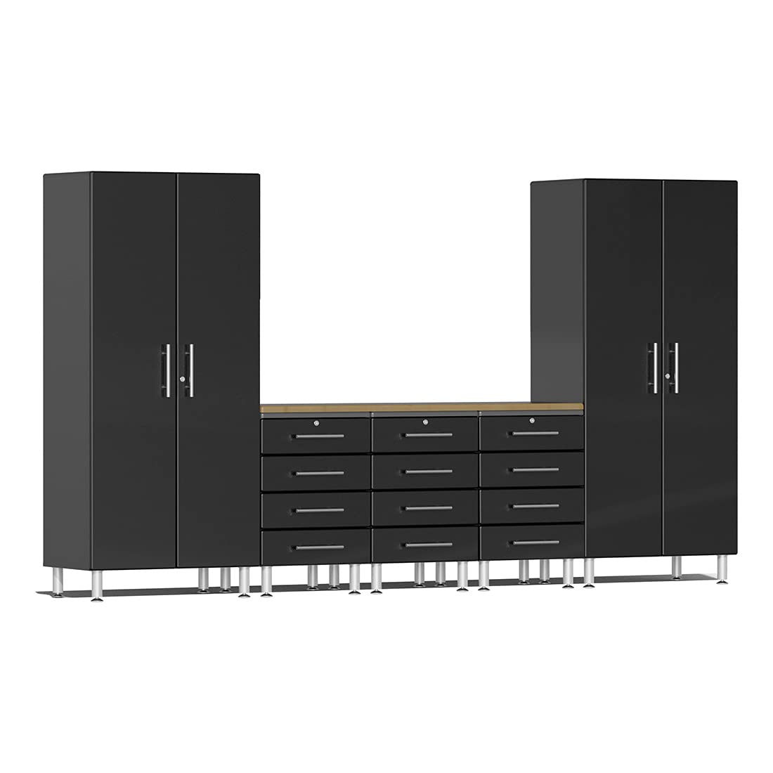 Ulti-MATE UG20462B 6-Piece Cabinet Kit with Bamboo Worktop in Midnight Black Metallic