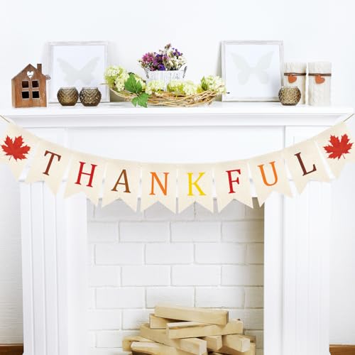 Doumeny Thankful Burlap Banner Fall Thanksgiving...