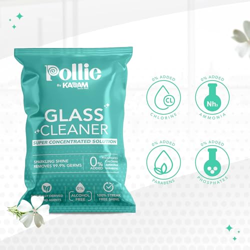 Image of Pollie Glass Cleaner India's #1 Super Concentrated Refill Sachets for Glass and Surface Cleaner | Pack of 10 Sachets for 5L Liquid | Applicable on Car, Kitchen, Home and all Glass Surfaces